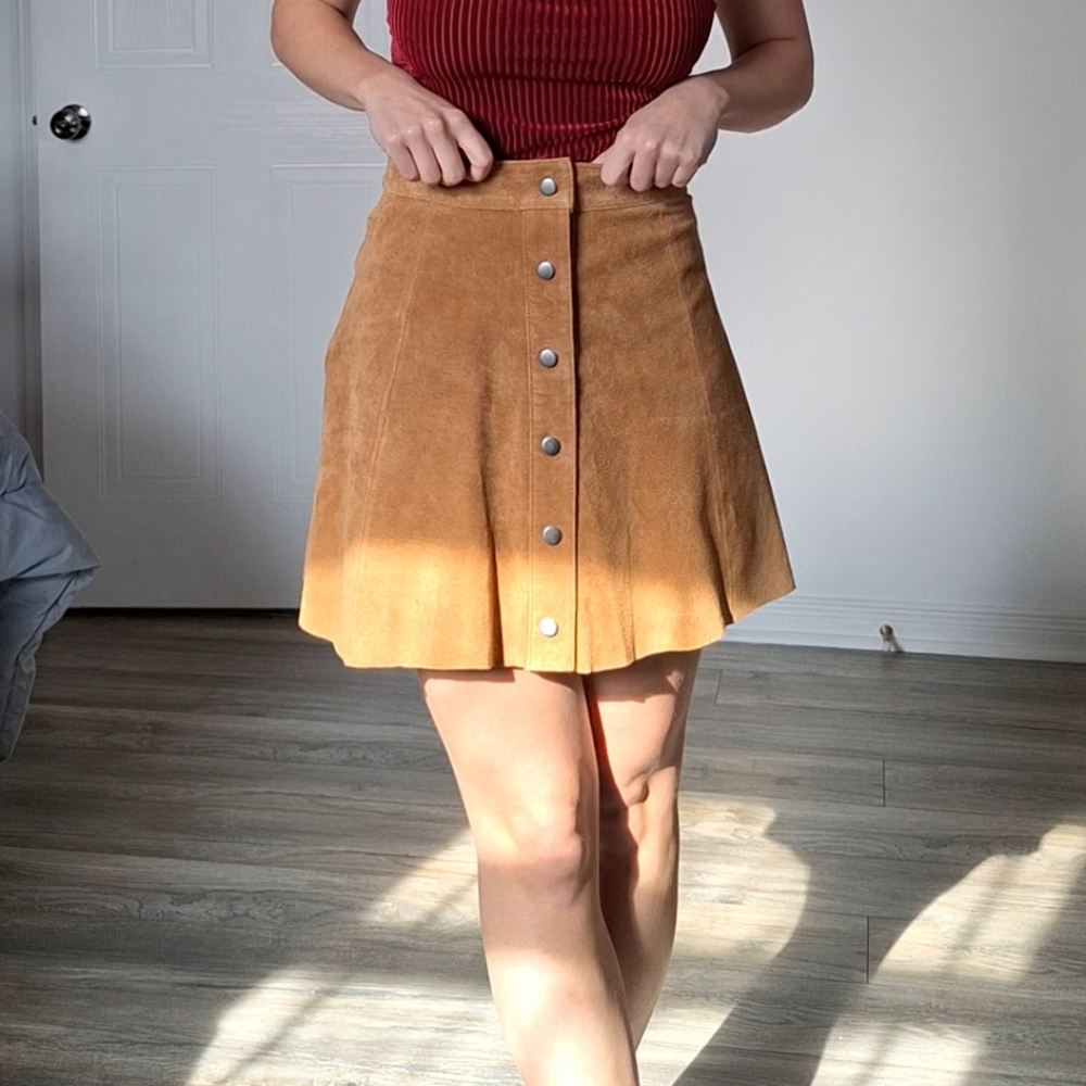 Brown Button down Suede Skirt